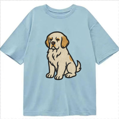 Clumber Spaniel - White with lemon markings embroidered pose - Classic T-shirt - Light Blue