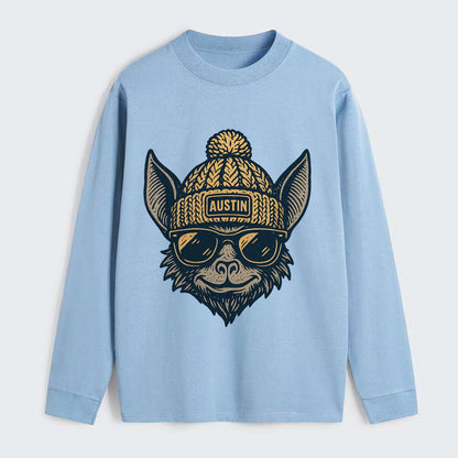 Austin Bat wearing Austin beanie with pom pom and wayfarer sunglasses - Classic Long Sleeve Shirt - Light Blue