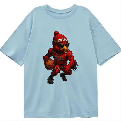 Windy City Hawk wearing Bulls beanie with six rings patch and wayfarer sunglasses - Classic T-shirt - Light Blue