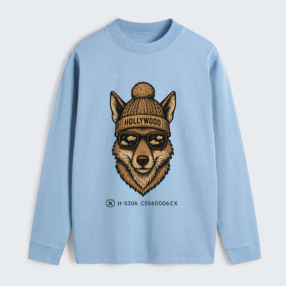 LA Coyote wearing Hollywood beanie with pom pom and wayfarer sunglasses - Classic Long Sleeve Shirt - Light Blue