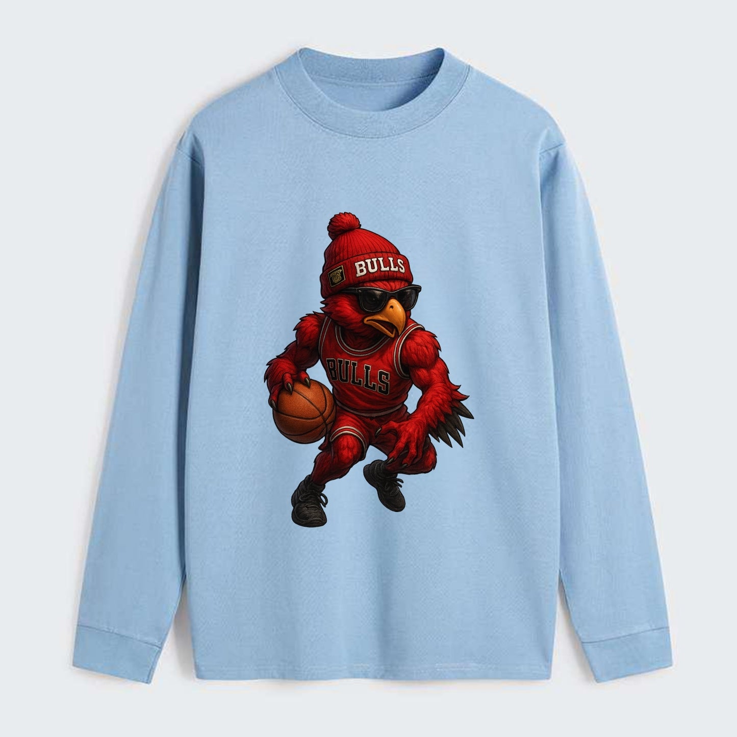Windy City Hawk wearing Bulls beanie with six rings patch and wayfarer - Classic Long Sleeve Shirt - Light Blue