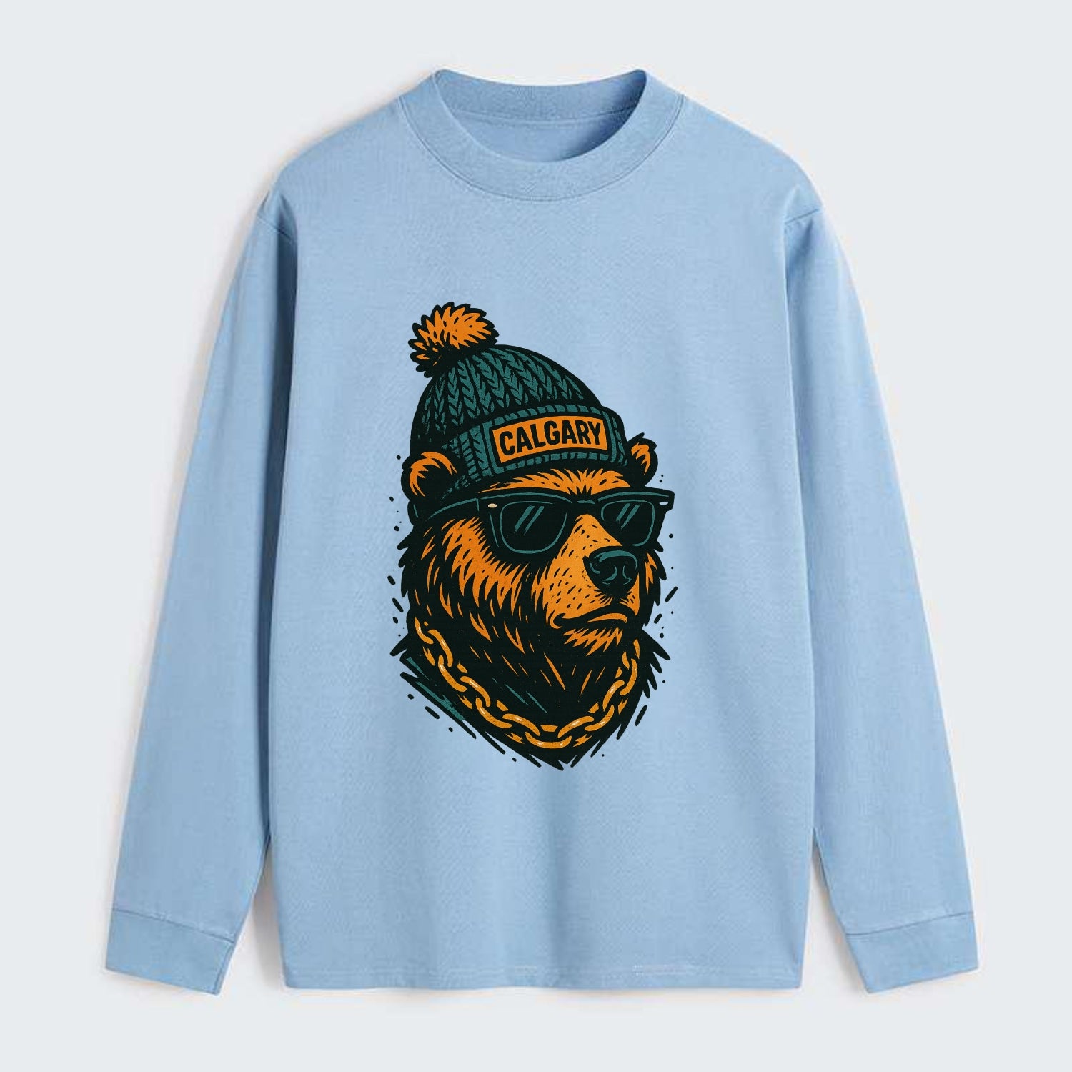 Calgary Grizzly Bear wearing Calgary bea - Classic Long Sleeve Shirt - Light Blue