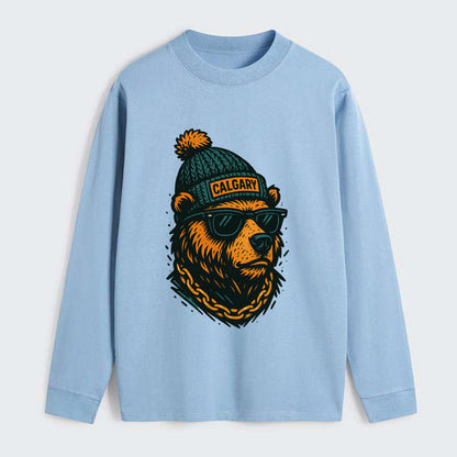 Calgary Grizzly Bear wearing Calgary bea - Classic Long Sleeve Shirt - Light Blue