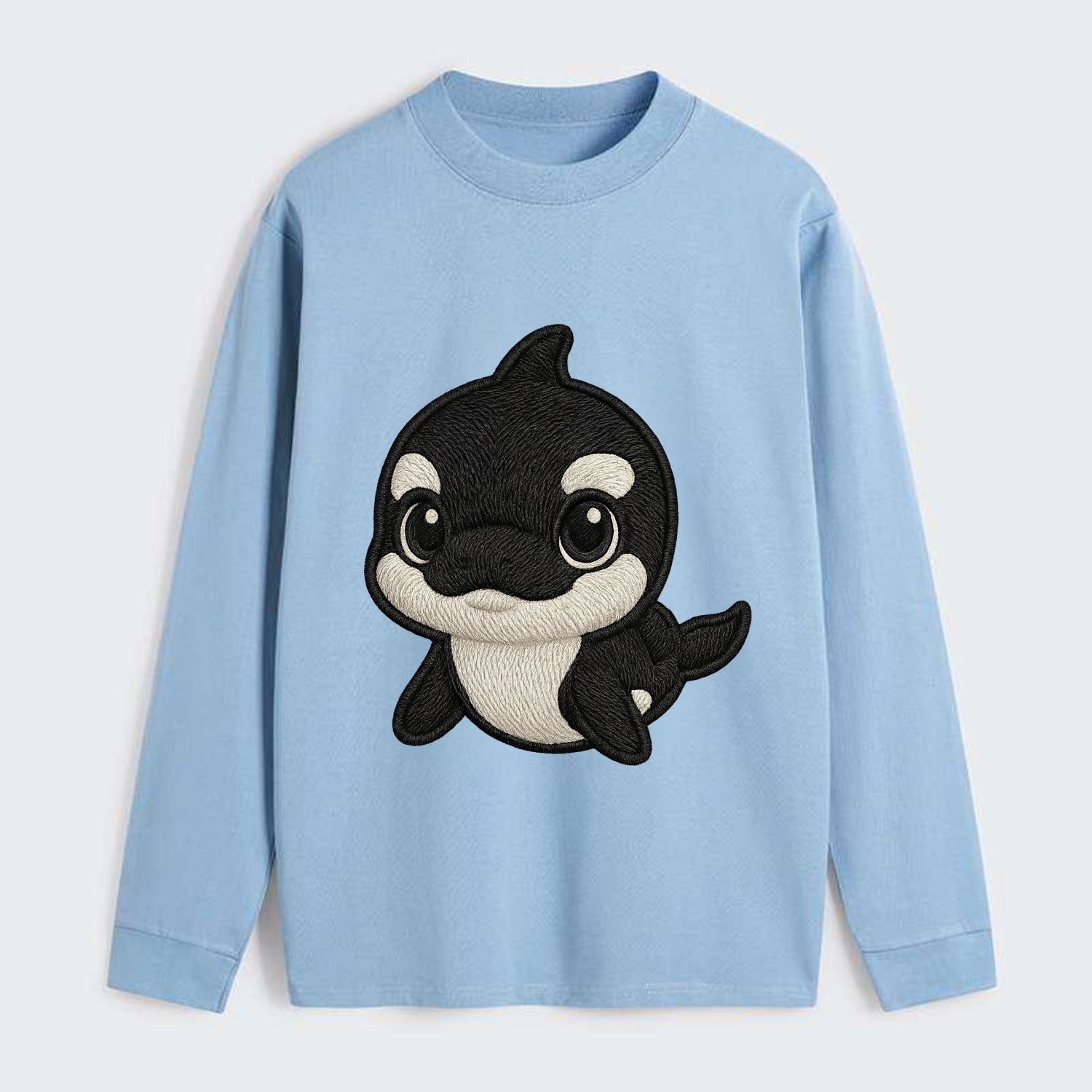 Baby Orca - black and white pattern, white eye patch, front-facing, - Classic Long Sleeve Shirt - Light Blue