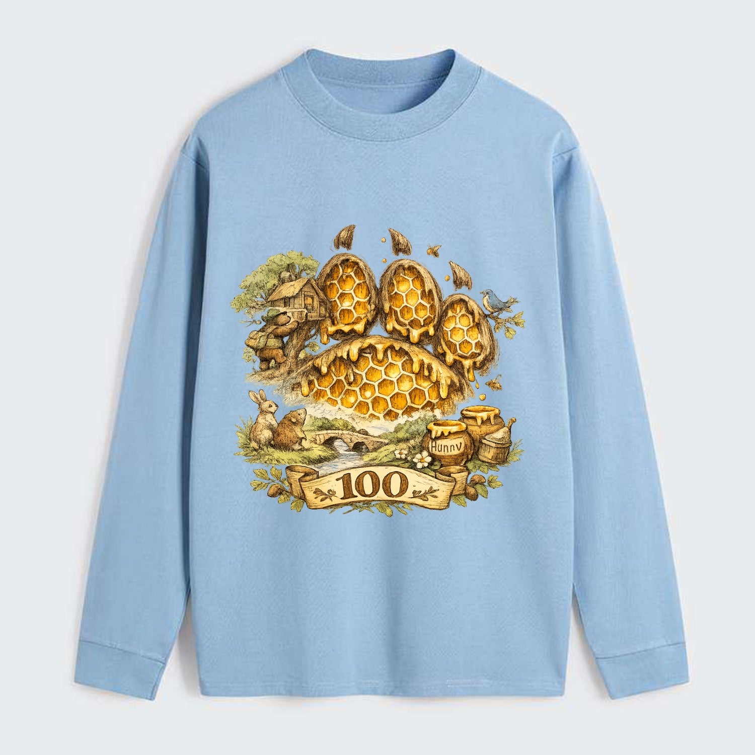 HONEY PAW | Bear paw print filled with honeycomb | Sticky evidence | - Classic Long Sleeve Shirt - Light Blue
