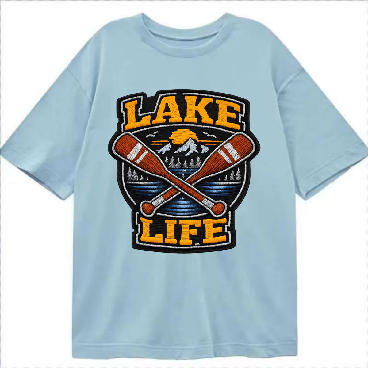 CANOE PADDLE - wooden paddle crossed in brown and cream , lake life - Classic T-shirt - Light Blue