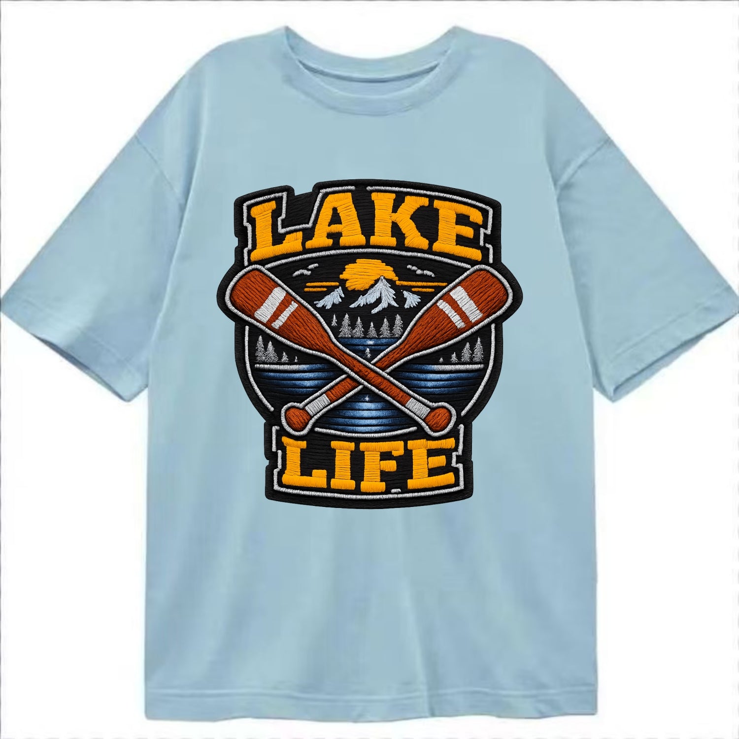 CANOE PADDLE - wooden paddle crossed in brown and cream , lake life - Classic T-shirt - Light Blue