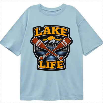 CANOE PADDLE - wooden paddle crossed in brown and cream , lake life - Classic T-shirt - Light Blue