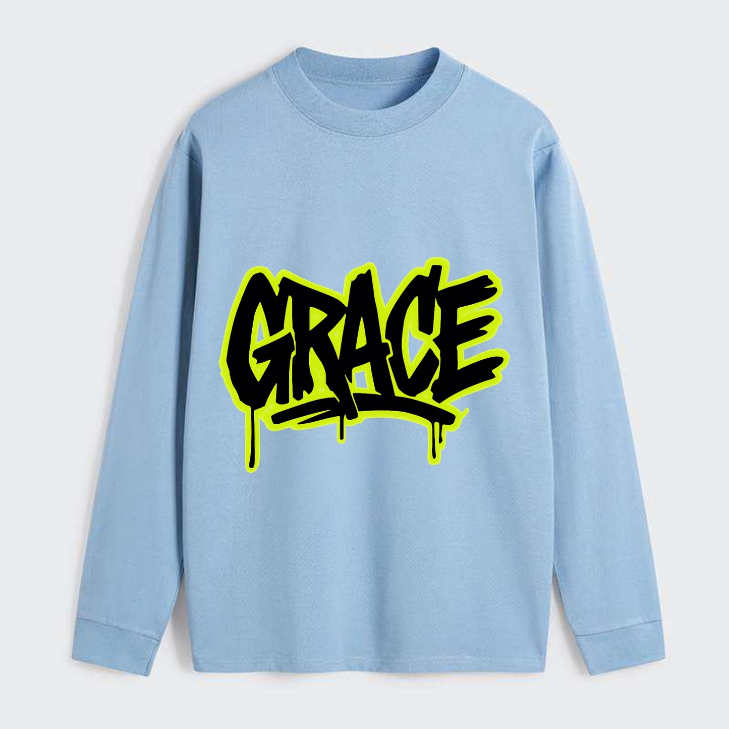 Bold typography design - "GRACE" - elegance under pressure, divine favor - Classic Long Sleeve Shirt - Light Blue