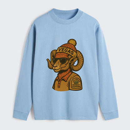 Las Vegas Desert Bighorn wearing Vegas beanie with pom pom and wayfarer - Classic Long Sleeve Shirt - Light Blue