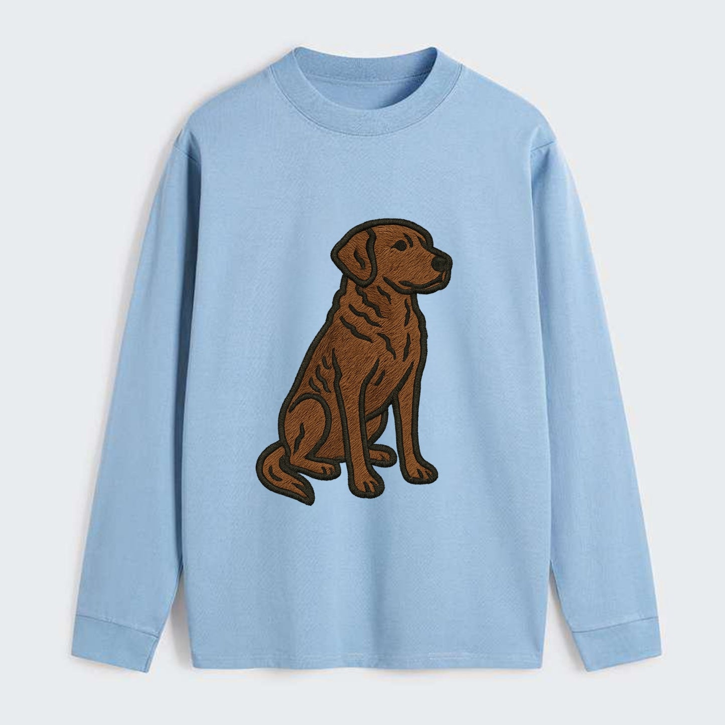 Chesapeake Bay Retriever - Brown wavy coat embroidered sitting pose - Classic Long Sleeve Shirt - Light Blue