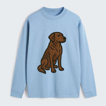 Chesapeake Bay Retriever - Brown wavy coat embroidered sitting pose - Classic Long Sleeve Shirt - Light Blue