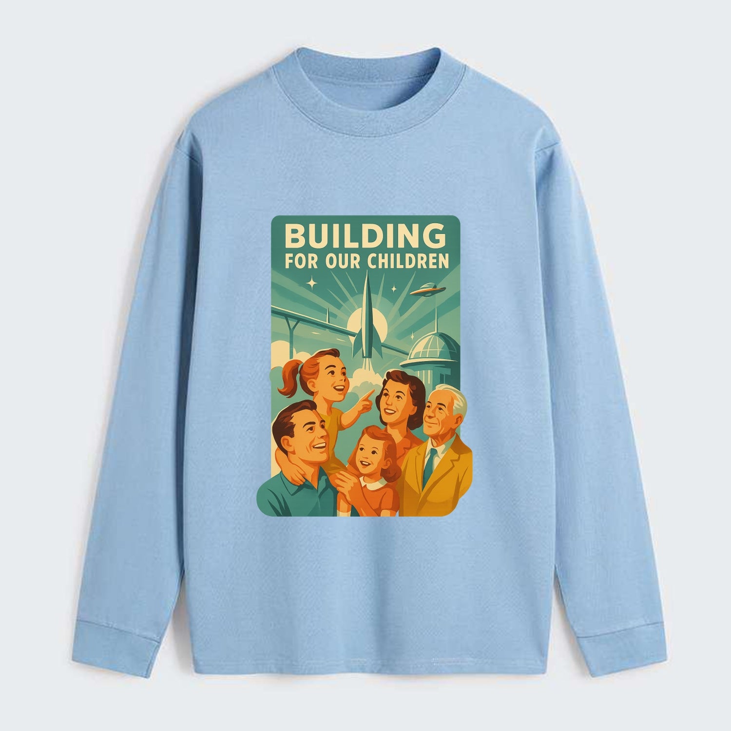 Multiple generations celebrating progress together - "Building for Our - Classic Long Sleeve Shirt - Light Blue