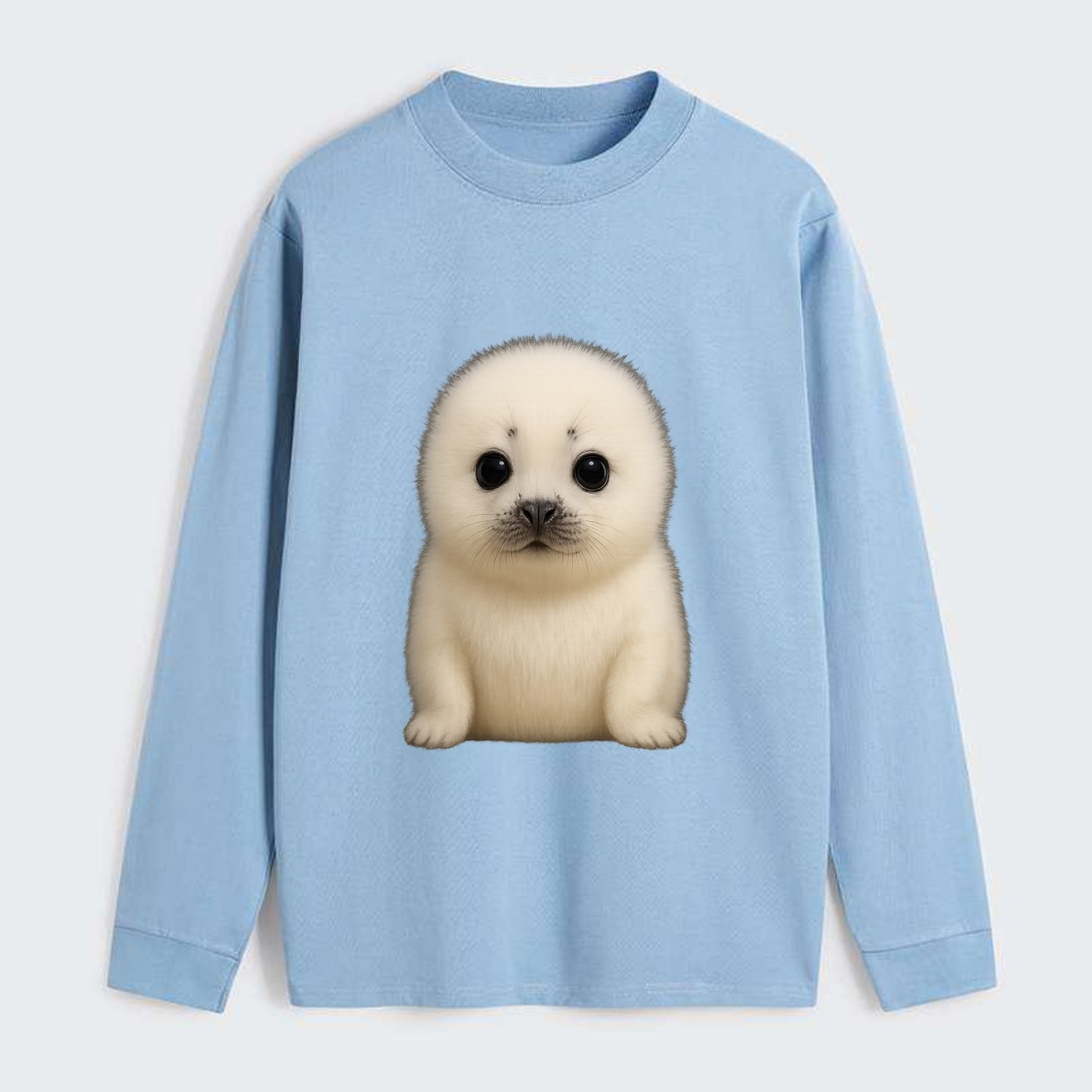 Baby Harp Seal - pure white fluffy fur, enormous dark eyes, - Classic Long Sleeve Shirt - Light Blue
