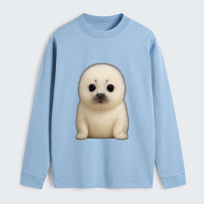 Baby Harp Seal - pure white fluffy fur, enormous dark eyes, - Classic Long Sleeve Shirt - Light Blue