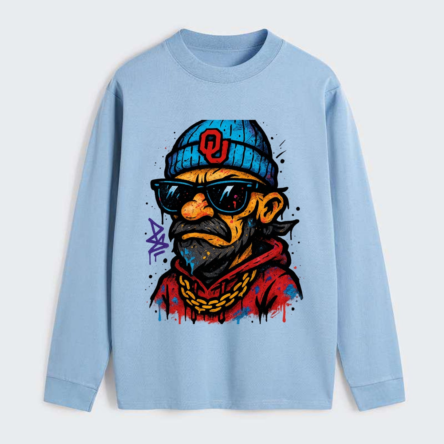 Norman Sooner wearing Oklahoma beanie with OU patch - Classic Long Sleeve Shirt - Light Blue