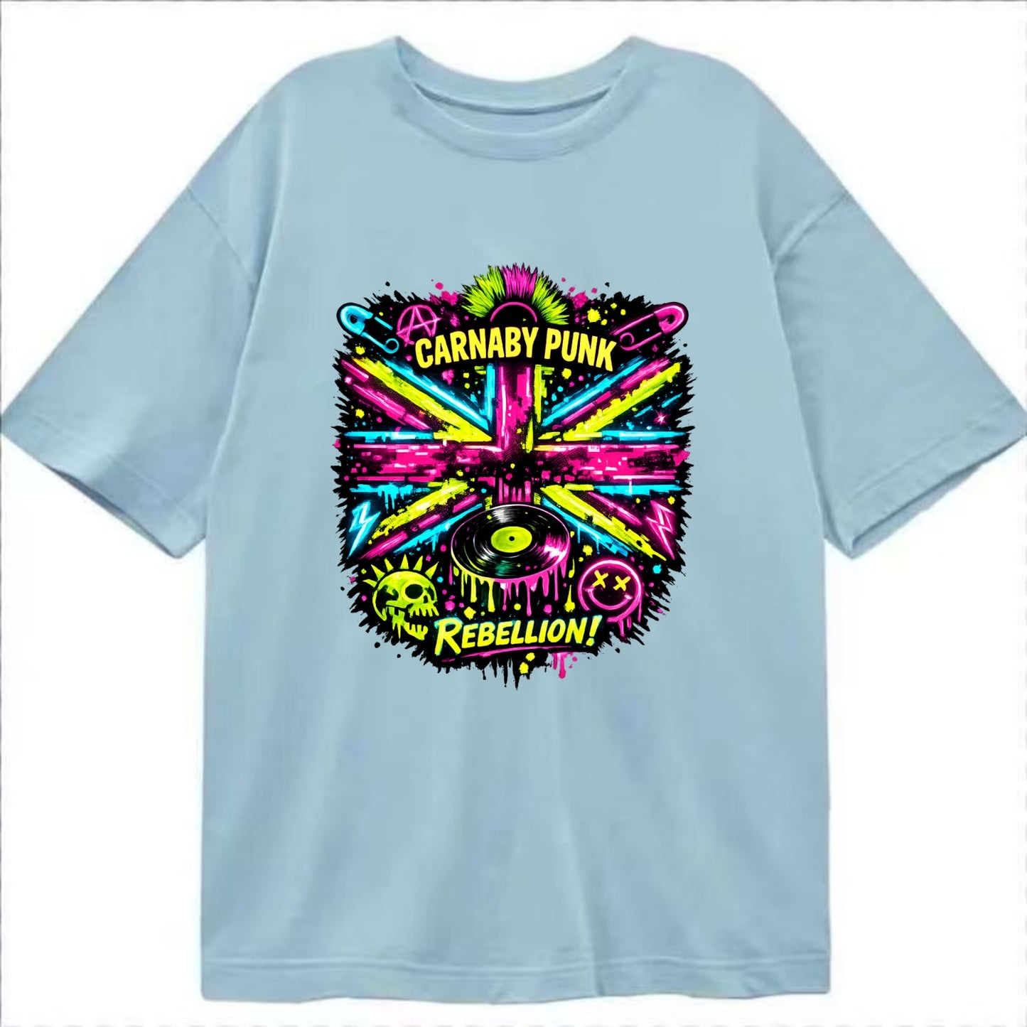 CARNABY PUNK | Swinging 60s meets 70s punk | Psychedelic Union Jack pattern | - Classic T-shirt - Light Blue