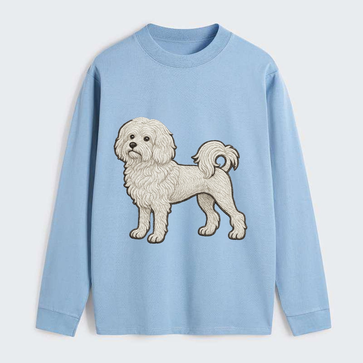 Löwchen - Little Lion Dog white embroidered pose - Classic Long Sleeve Shirt - Light Blue