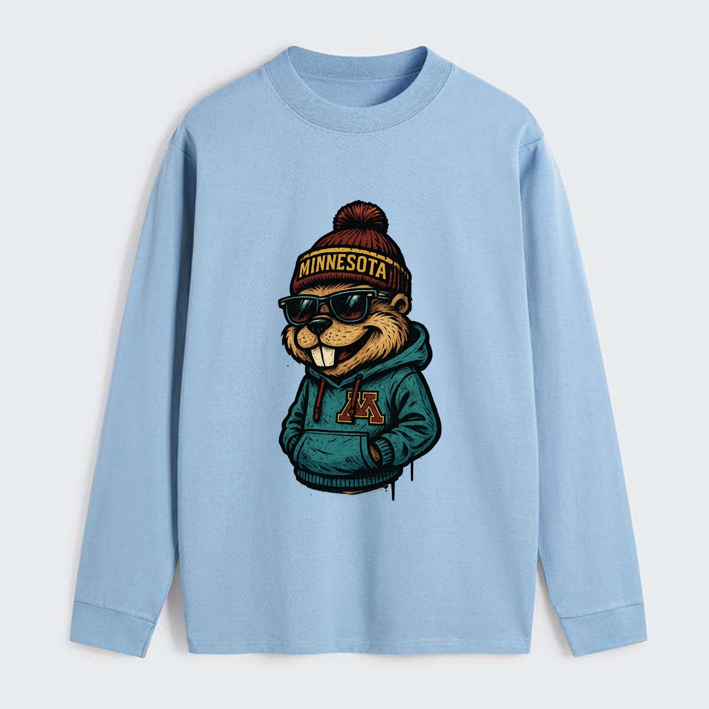 Minneapolis Gopher wearing Minnesota beanie with M patch - Classic Long Sleeve Shirt - Light Blue