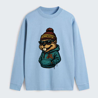 Minneapolis Gopher wearing Minnesota beanie with M patch - Classic Long Sleeve Shirt - Light Blue
