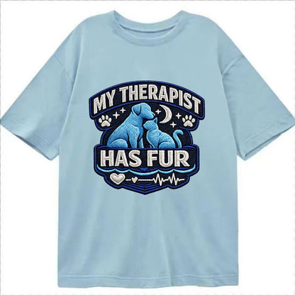 MY THERAPIST HAS FUR - pet silhouette in calming blue , emotional support - Classic T-shirt - Light Blue
