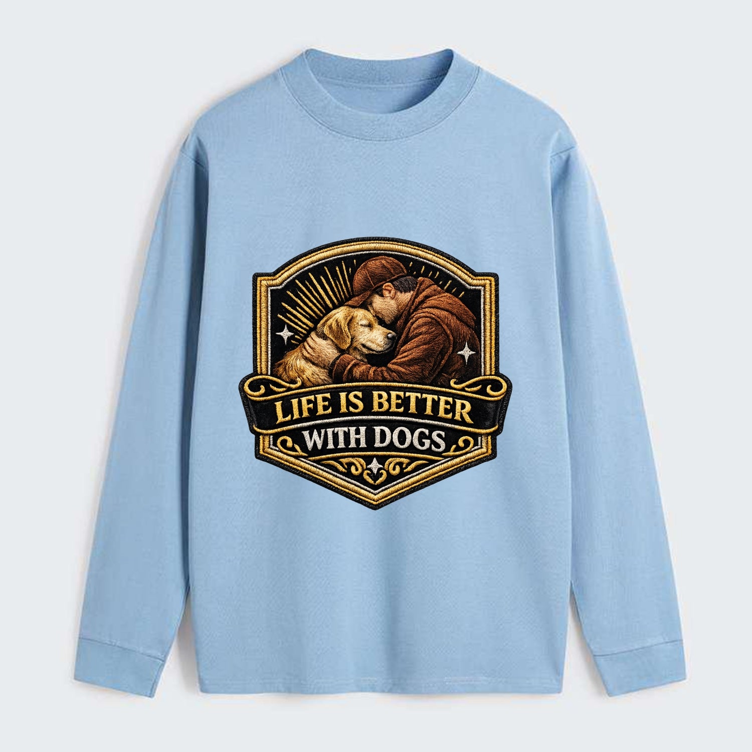LIFE IS BETTER WITH DOGS - dog and human in brown , dog lover - Classic Long Sleeve Shirt - Light Blue