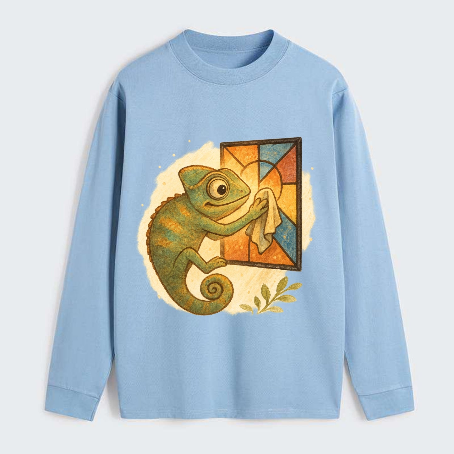 Chameleon blending into a stained-glass window it is polishing with - Classic Long Sleeve Shirt - Light Blue