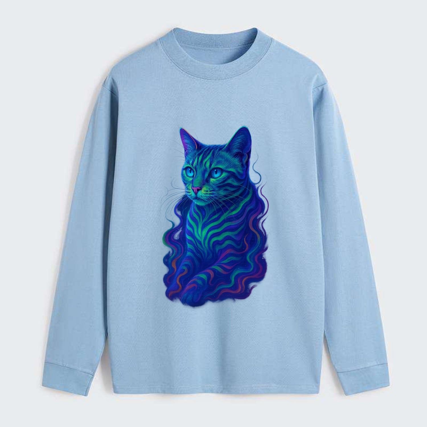 Exotic Bengal cat with aurora borealis colors flowing through its - Classic Long Sleeve Shirt - Light Blue