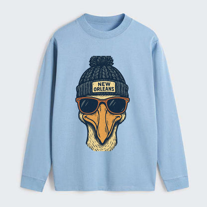 New Orleans Pelican wearing New Orleans beanie with pom pom and - Classic Long Sleeve Shirt - Light Blue
