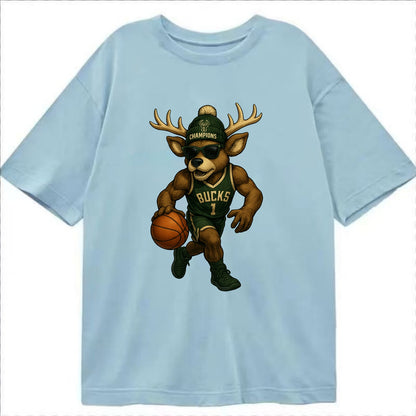 Milwaukee Buck Deer wearing Bucks green and cream beanie with antlers and - Classic T-shirt - Light Blue
