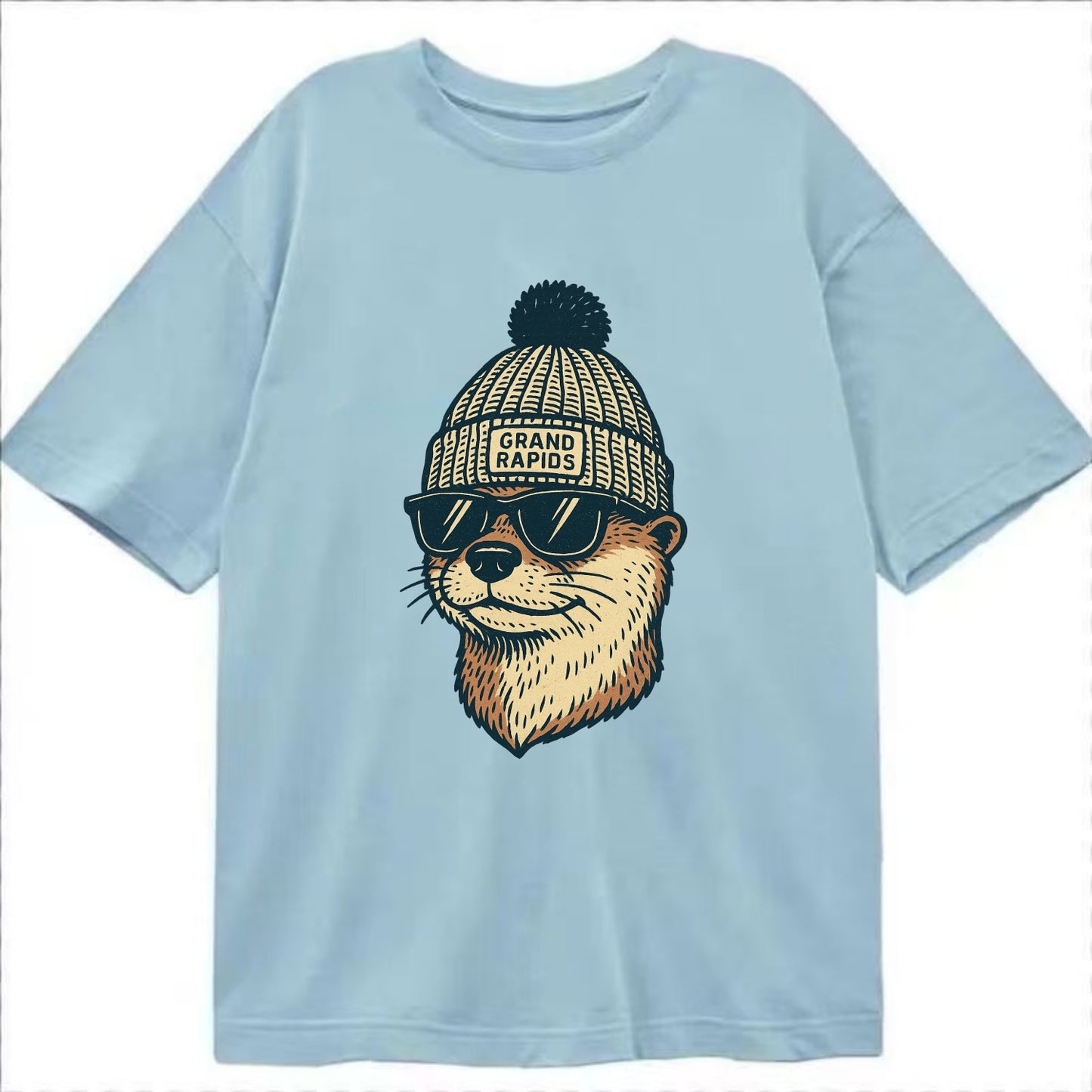 Grand Rapids River Otter wearing Grand Rapids beanie with pom pom and wayfarer - Classic T-shirt - Light Blue