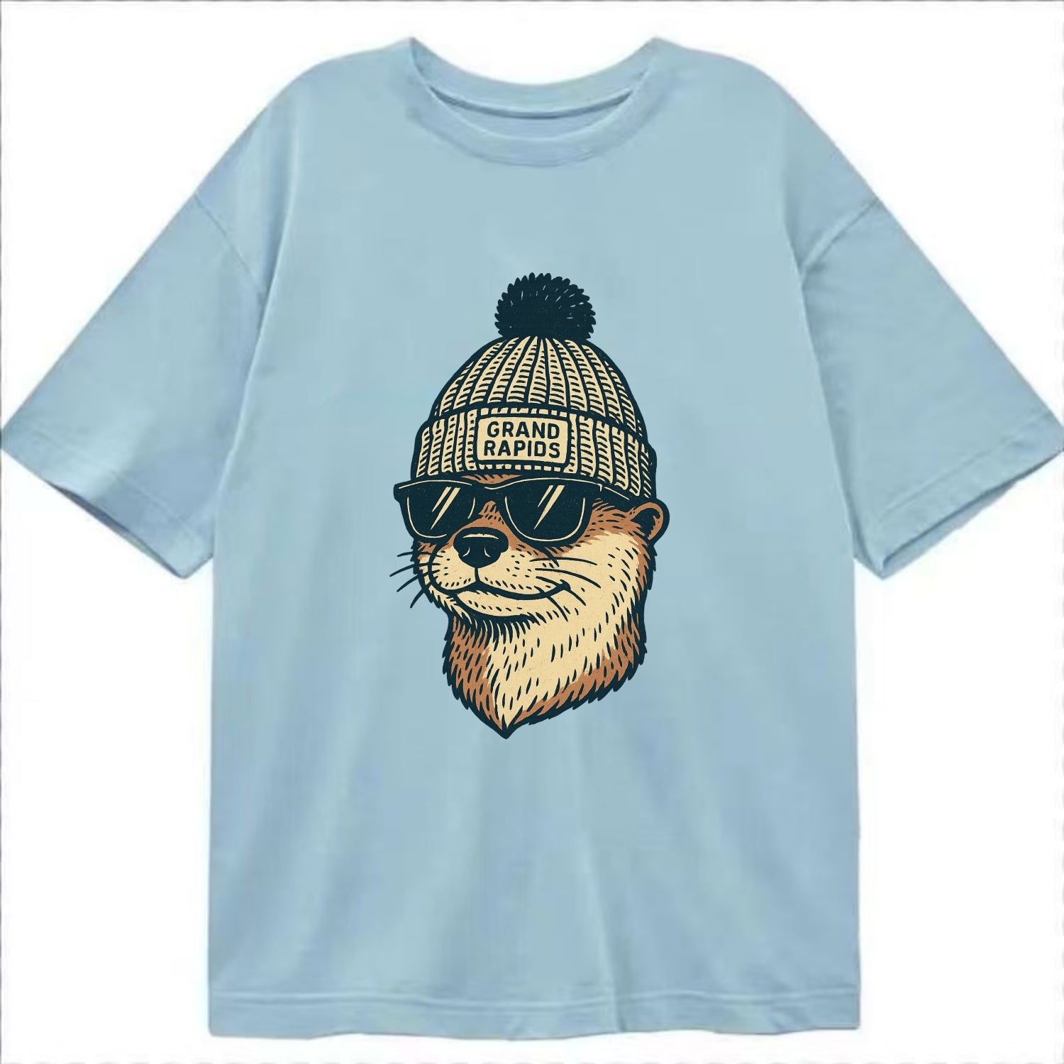 Grand Rapids River Otter wearing Grand Rapids beanie with pom pom and wayfarer - Classic T-shirt - Light Blue