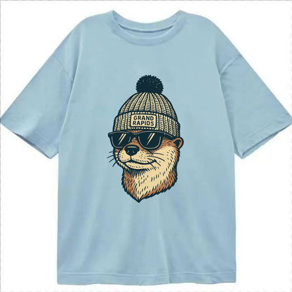 Grand Rapids River Otter wearing Grand Rapids beanie with pom pom and wayfarer - Classic T-shirt - Light Blue