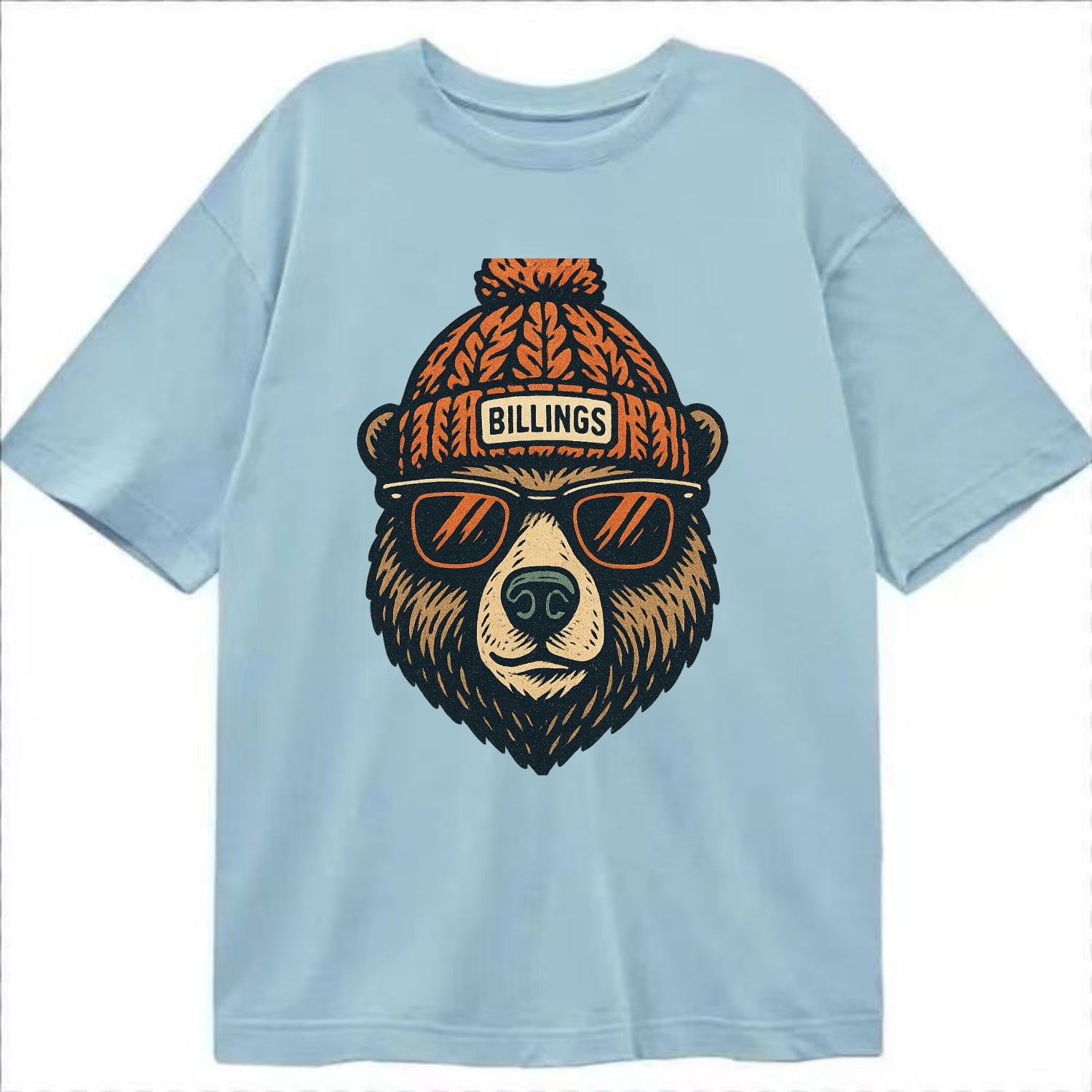 Montana Grizzly Bear wearing Billings beanie with pom pom and wayfarer sunglasses - Classic T-shirt - Light Blue