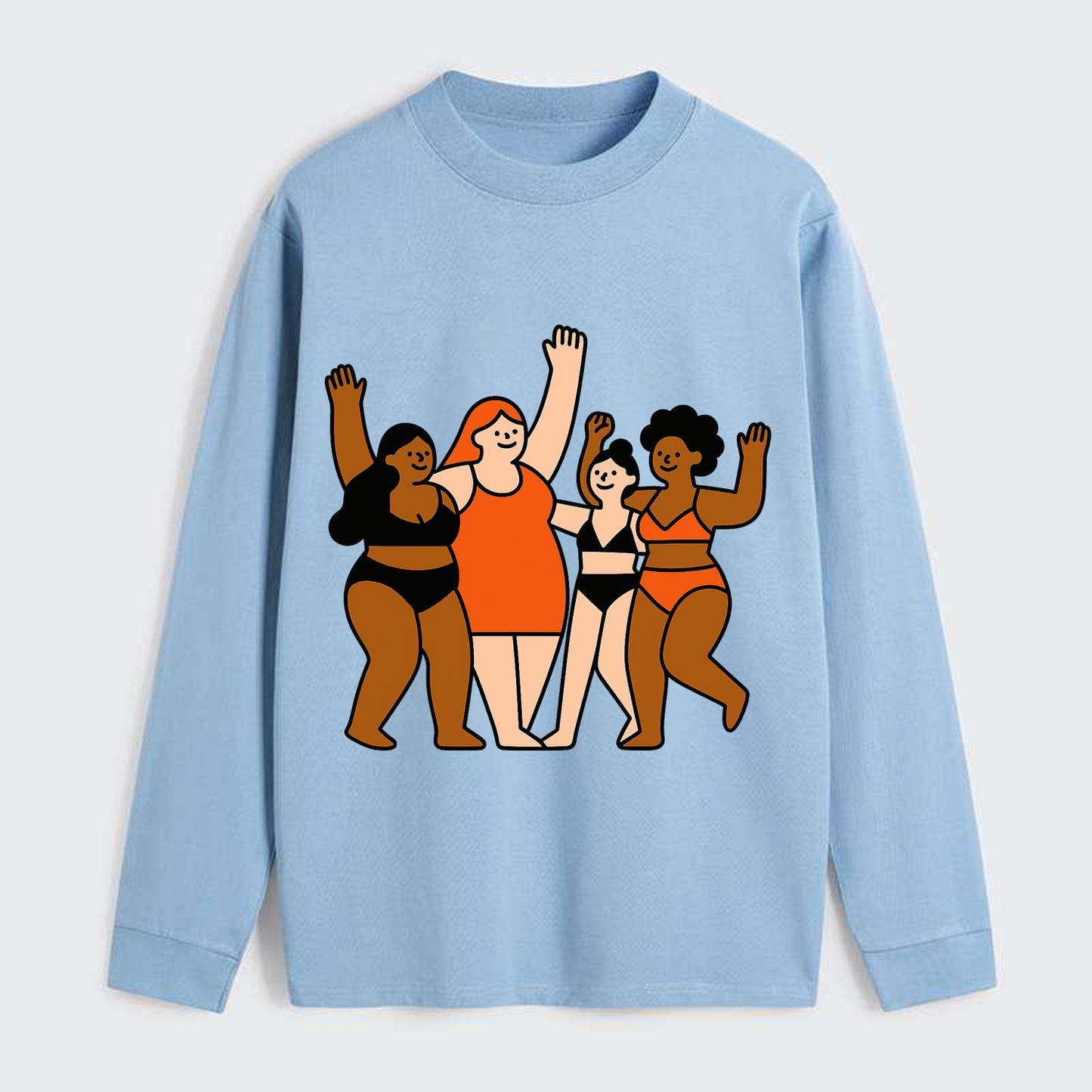 Diverse body types celebrating together - body positivity movement, all - Classic Long Sleeve Shirt - Light Blue