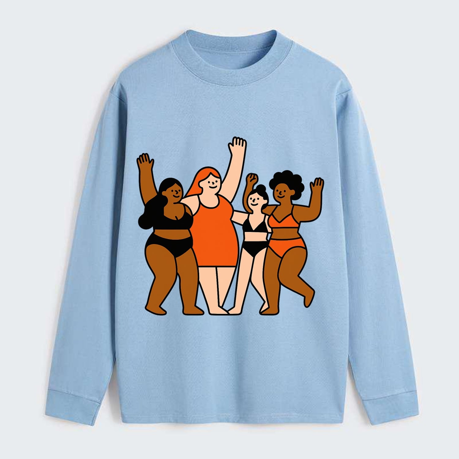 Diverse body types celebrating together - body positivity movement, all - Classic Long Sleeve Shirt - Light Blue