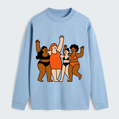 Diverse body types celebrating together - body positivity movement, all - Classic Long Sleeve Shirt - Light Blue