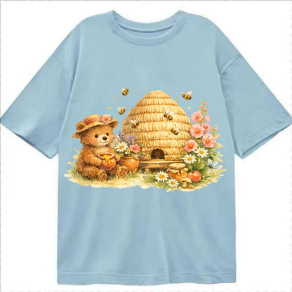 SKEP HIVE | Traditional straw beehive | Cottage garden setting | Buzzing activity - Classic T-shirt - Light Blue