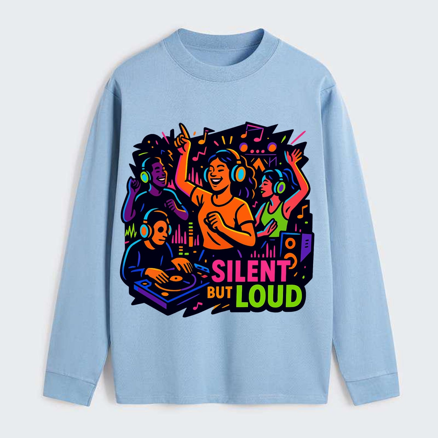 Silent disco dancers with glowing headphones - "Silent But Loud" - - Classic Long Sleeve Shirt - Light Blue
