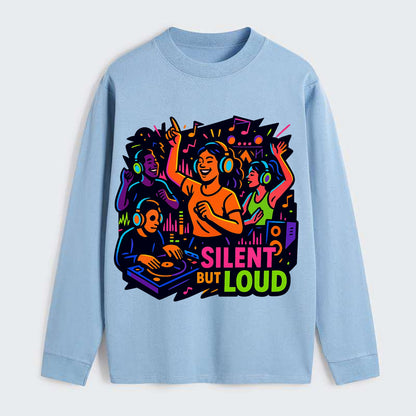 Silent disco dancers with glowing headphones - "Silent But Loud" - - Classic Long Sleeve Shirt - Light Blue