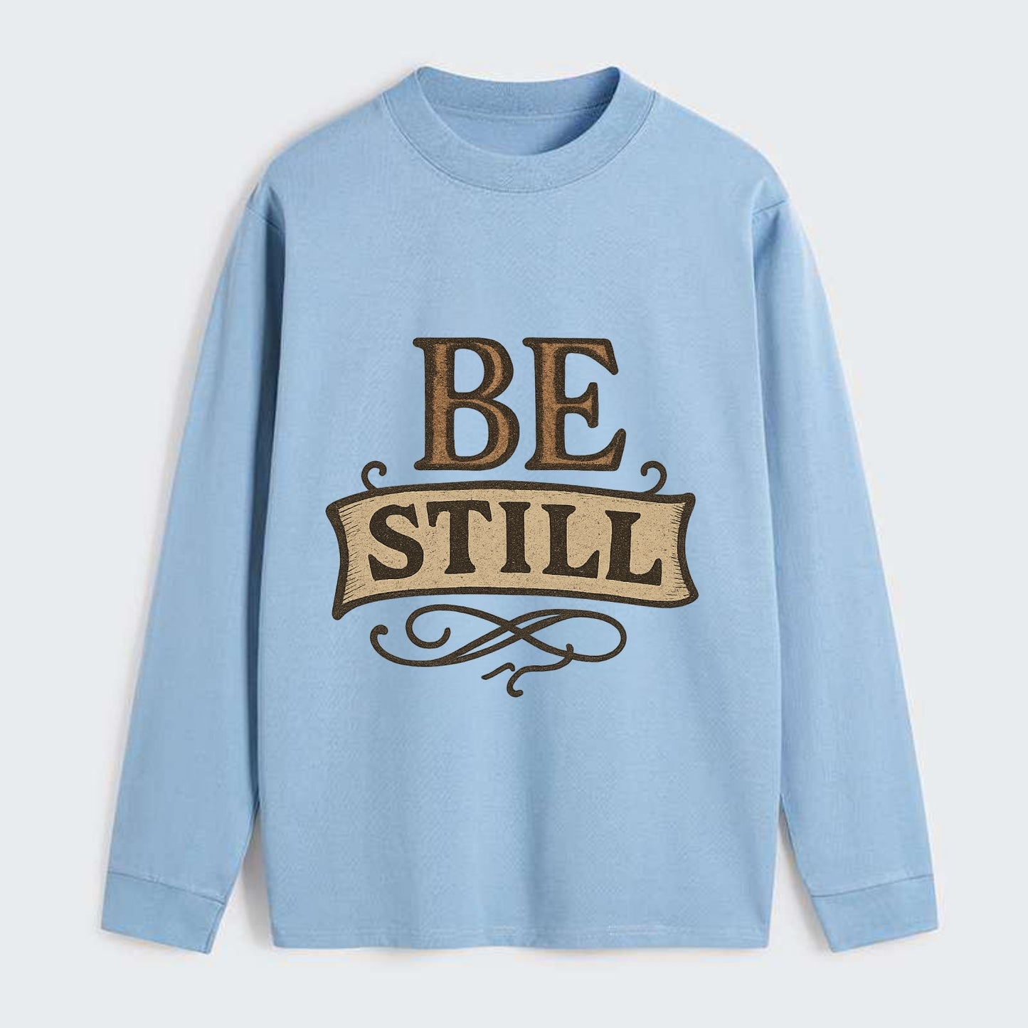 Bold typography design - "BE STILL" - quiet mind, meditation, inner - Classic Long Sleeve Shirt - Light Blue
