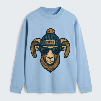 Colorado Rocky Mountain Bighorn Sheep wearing Denver beanie with pom - Classic Long Sleeve Shirt - Light Blue