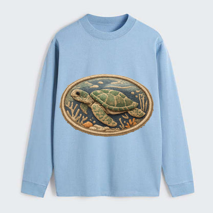 SEA TURTLE - swimming turtle in green and blue , ocean life - Classic Long Sleeve Shirt - Light Blue
