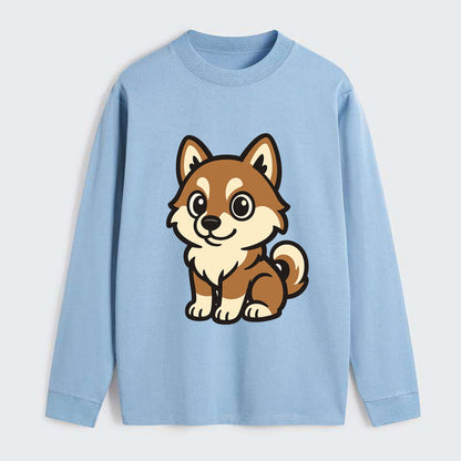 Pomsky - Pomeranian-Husky mix sitting pose - Classic Long Sleeve Shirt - Light Blue