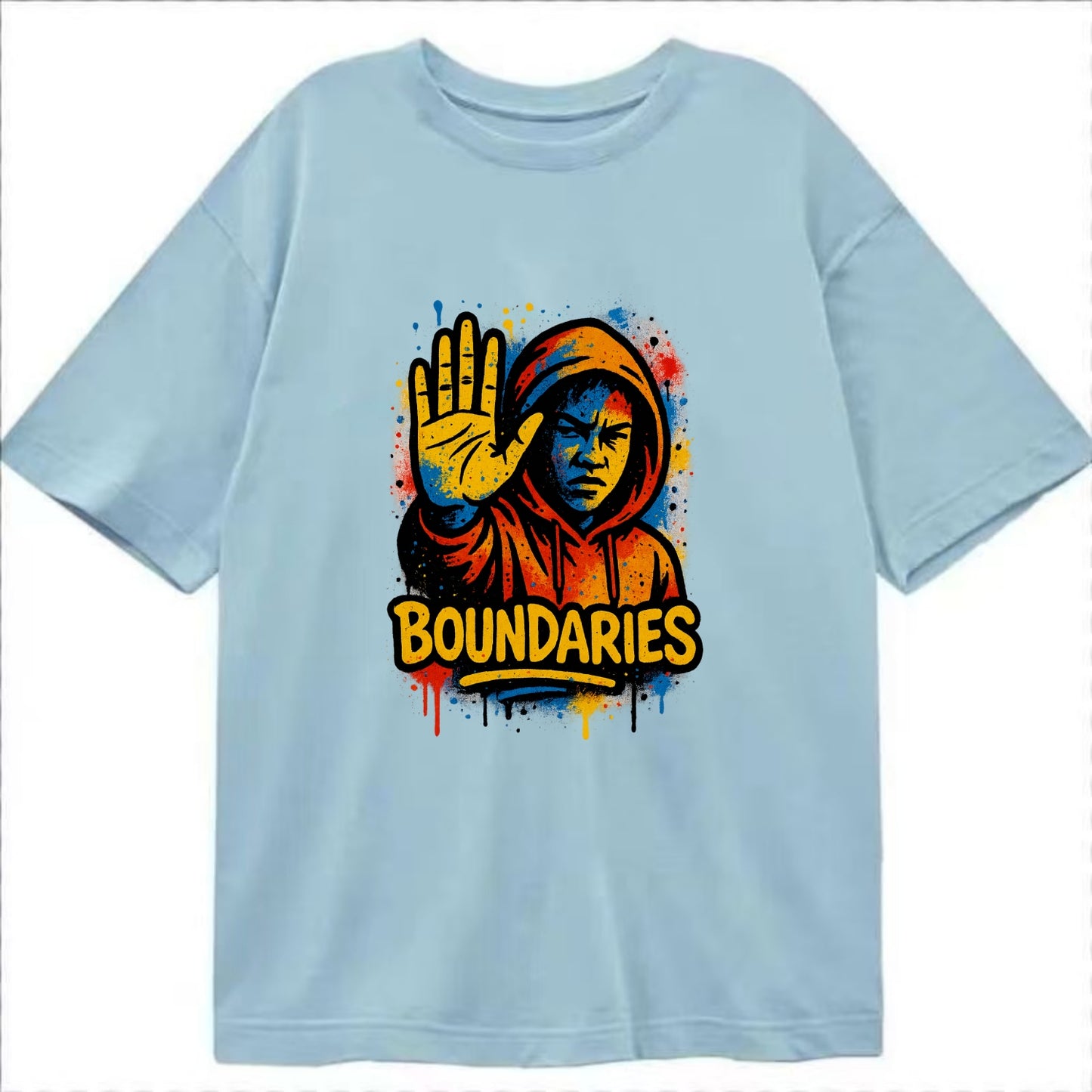 Person holding up hand in "stop" gesture - setting boundaries concept, - Classic T-shirt - Light Blue