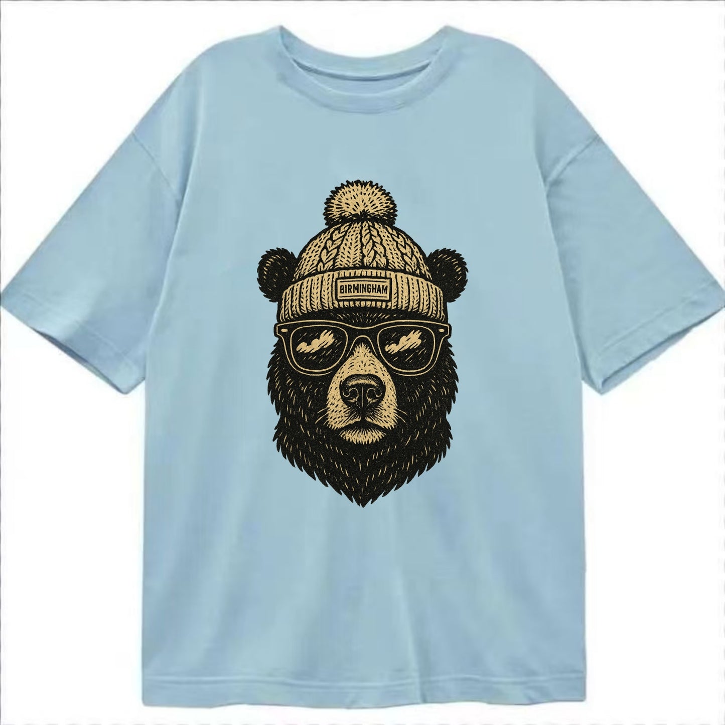 Alabama Black Bear wearing Birmingham beanie with pom pom and wayfarer sunglasses - Classic T-shirt - Light Blue