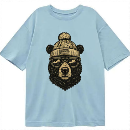 Alabama Black Bear wearing Birmingham beanie with pom pom and wayfarer sunglasses - Classic T-shirt - Light Blue