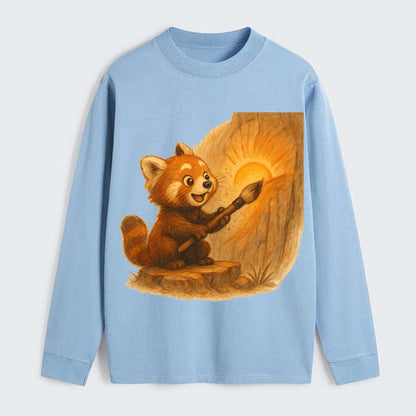 Red panda painting a sunrise mural with an oversized calligraphy brush - Classic Long Sleeve Shirt - Light Blue