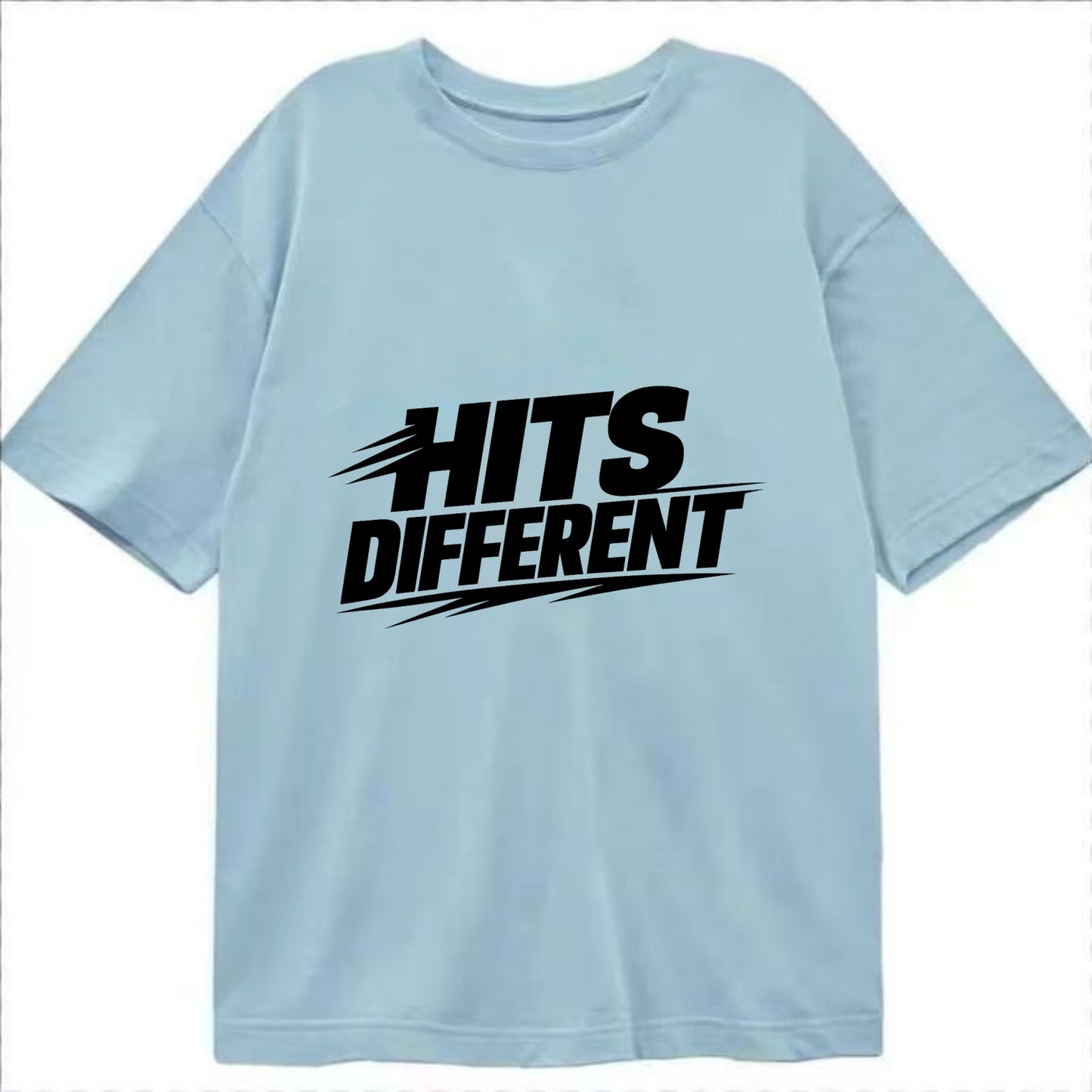 Bold typography design - "HITS DIFFERENT" - uniquely special, stands out - Classic T-shirt - Light Blue