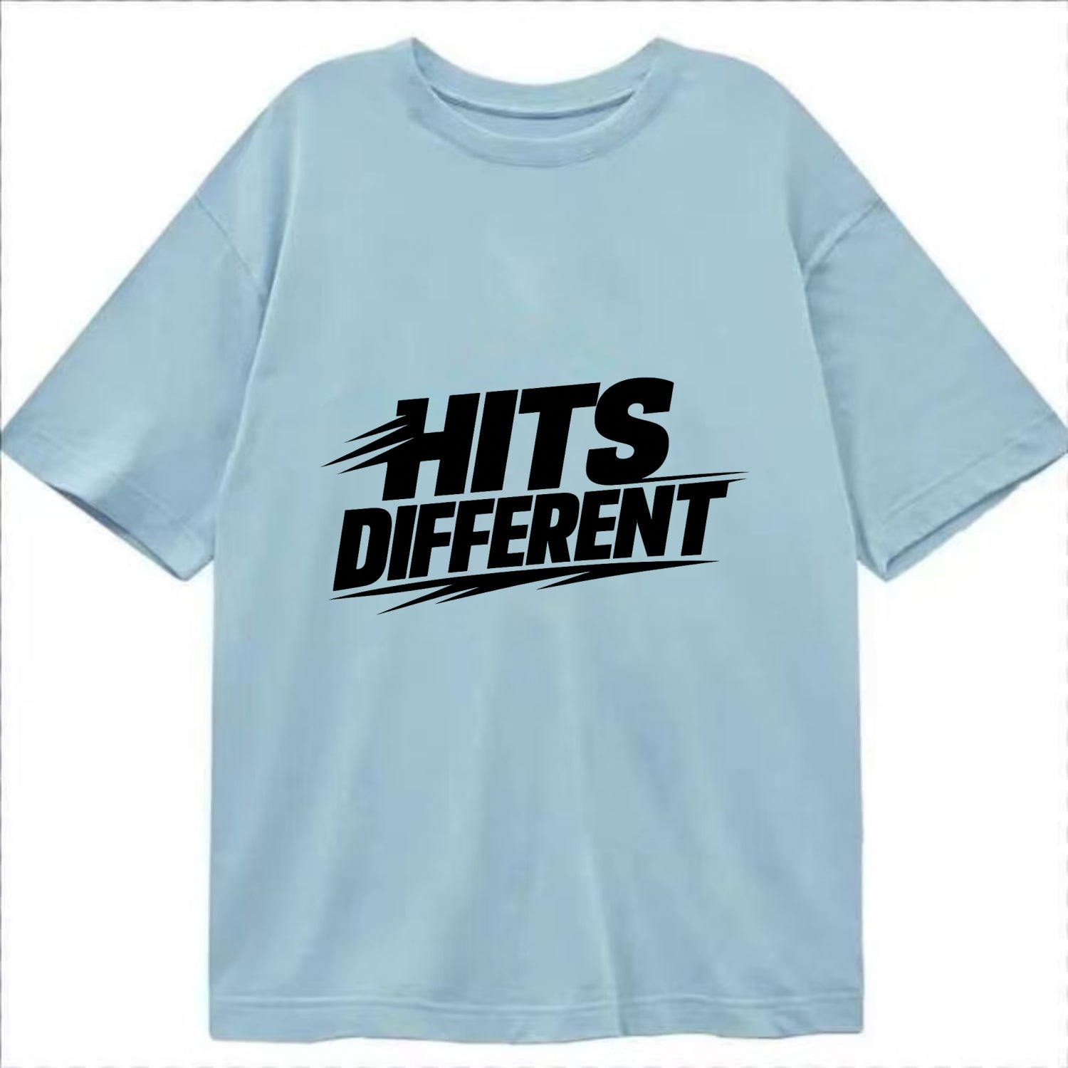 Bold typography design - "HITS DIFFERENT" - uniquely special, stands out - Classic T-shirt - Light Blue